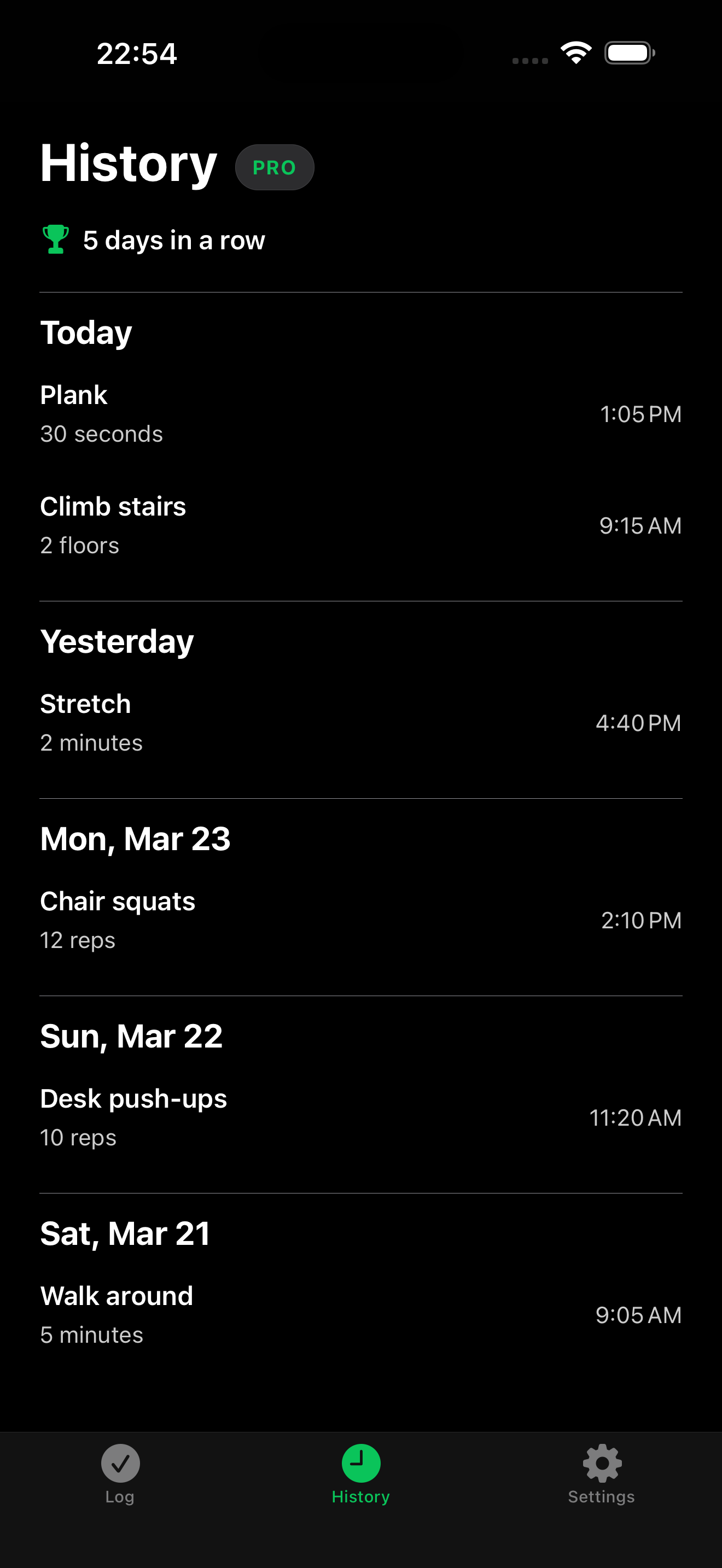 Little Moves History screen