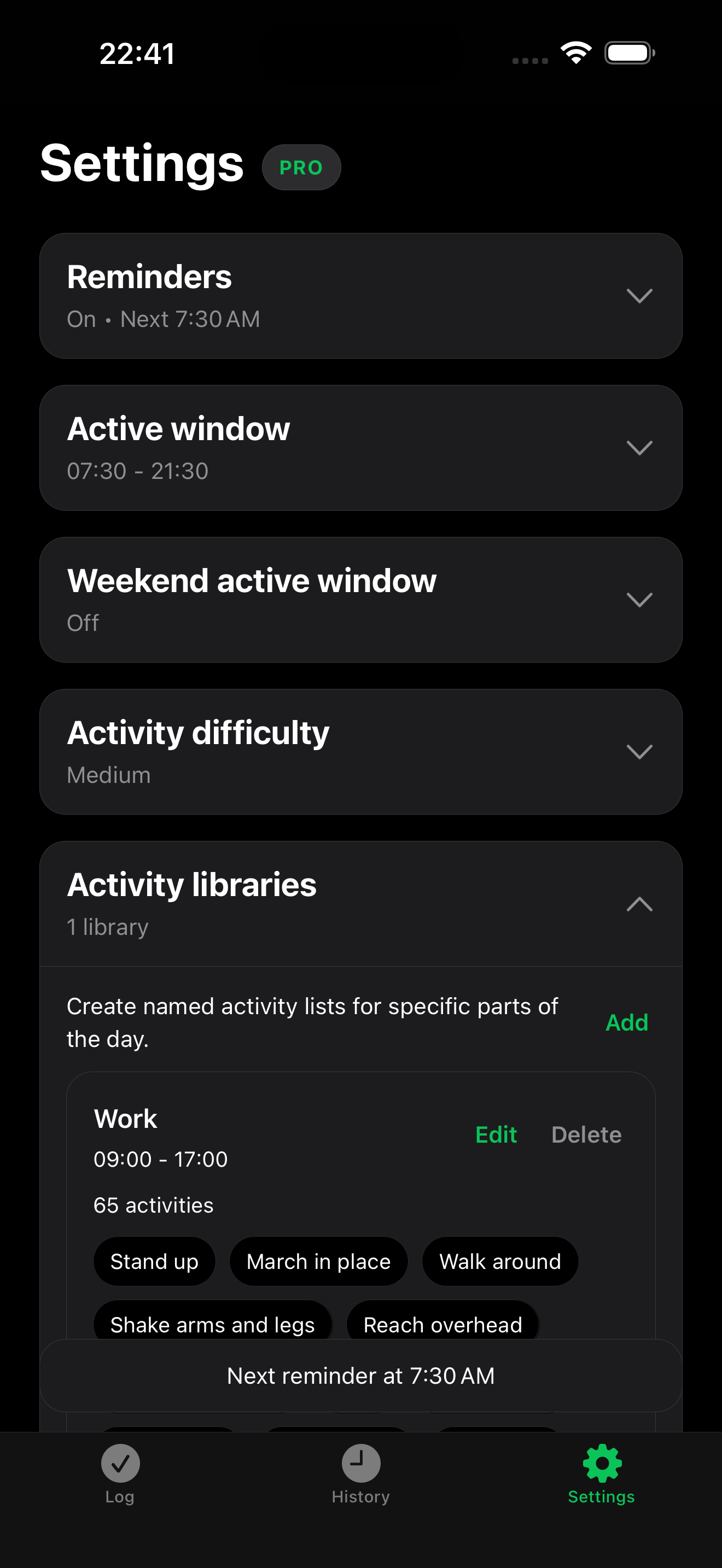 Little Moves Settings screen